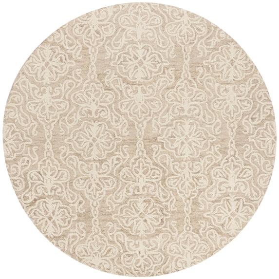 SAFAVIEH Blossom Asher Geometric Wool Area Rug, Beige/Ivory, 4' x 4' Round