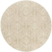 SAFAVIEH Blossom Asher Geometric Wool Area Rug, Beige/Ivory, 8' x 8' Round