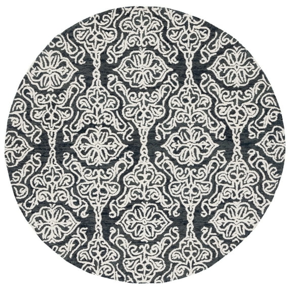 SAFAVIEH Blossom Asher Geometric Wool Area Rug, Black/Ivory, 6' x 6' Round