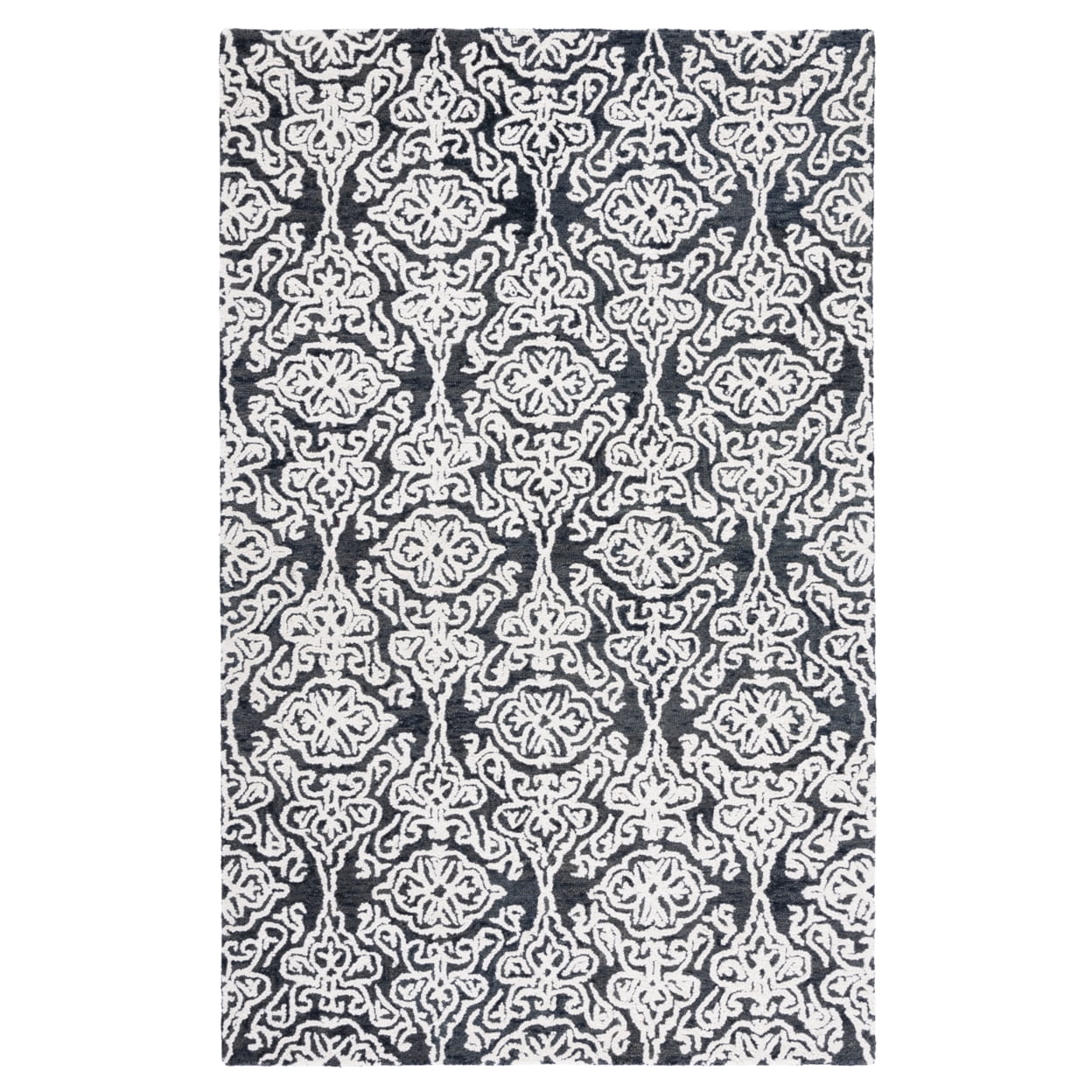 SAFAVIEH Blossom Asher Geometric Wool Area Rug, Black/Ivory, 6' x 9'