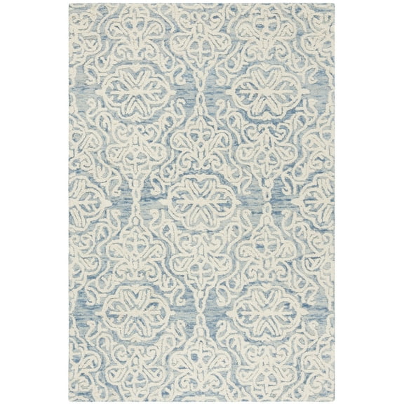 SAFAVIEH Blossom Asher Geometric Wool Area Rug, Blue/Ivory, 2'3" x 4'