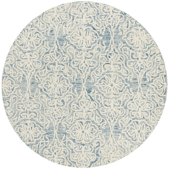 SAFAVIEH Blossom Asher Geometric Wool Area Rug, Blue/Ivory, 4' x 4' Round