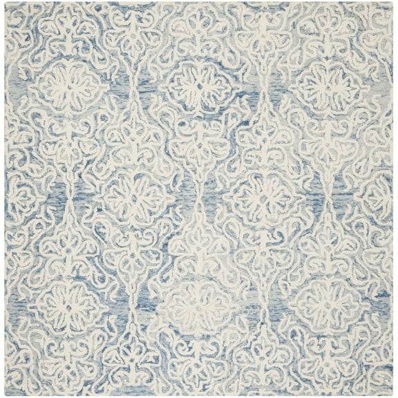 SAFAVIEH Blossom Asher Geometric Wool Area Rug, Blue/Ivory, 4' x 4' Square
