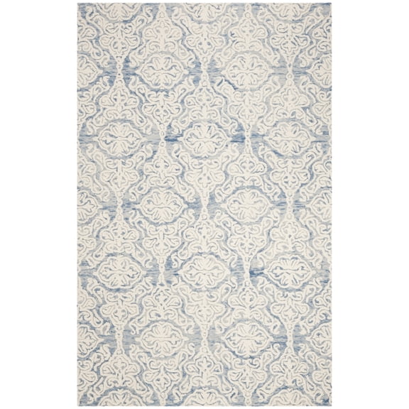 SAFAVIEH Blossom Asher Geometric Wool Area Rug, Blue/Ivory, 6' x 9'