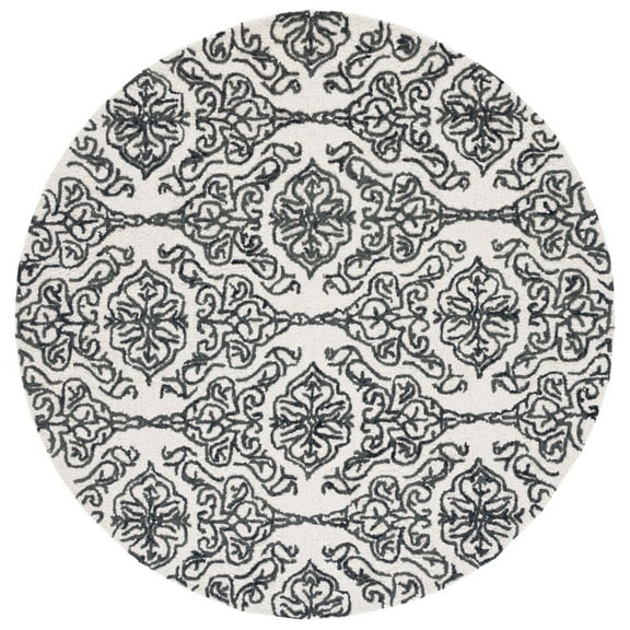 SAFAVIEH Blossom Asher Geometric Wool Area Rug, Ivory/Black, 6' x 6' Round