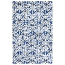 SAFAVIEH Blossom Asher Geometric Wool Area Rug, Navy/Ivory, 4' x 6'