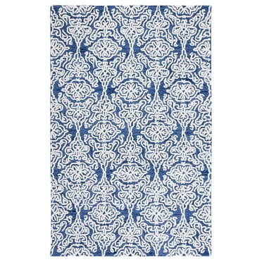 SAFAVIEH Blossom Asher Geometric Wool Area Rug, Navy/Ivory, 4' x 6'