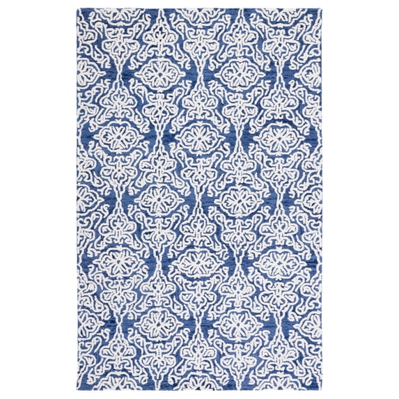 SAFAVIEH Blossom Asher Geometric Wool Area Rug, Navy/Ivory, 5' x 8'
