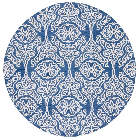 SAFAVIEH Blossom Asher Geometric Wool Area Rug, Navy/Ivory, 6' x 6' Round