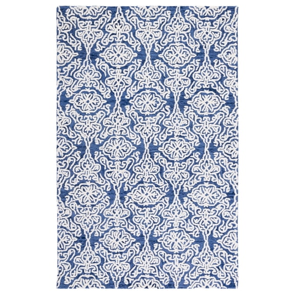 SAFAVIEH Blossom Asher Geometric Wool Area Rug, Navy/Ivory, 6' x 6' Square