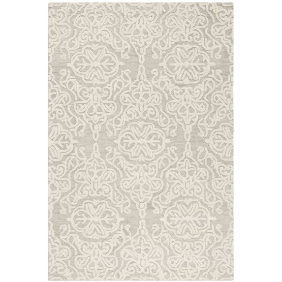 SAFAVIEH Blossom Asher Geometric Wool Area Rug, Silver/Ivory, 3' x 5'
