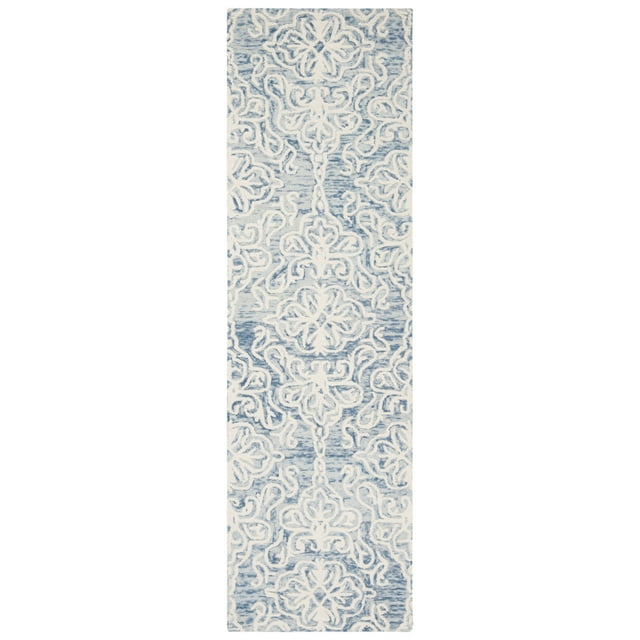 SAFAVIEH Blossom Asher Geometric Wool Runner Rug, Blue/Ivory, 2'3" x 10'