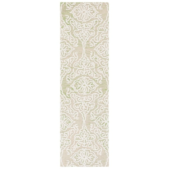 SAFAVIEH Blossom Asher Geometric Wool Runner Rug, Light Green/Ivory, 2'3" x 8'