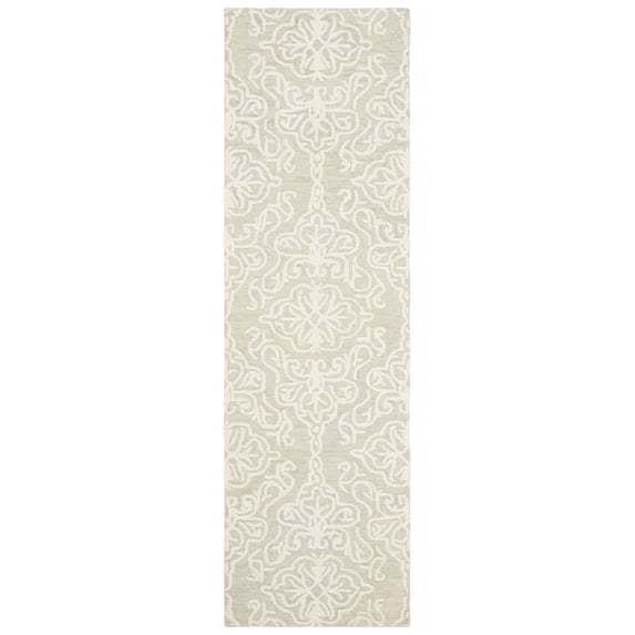 SAFAVIEH Blossom Asher Geometric Wool Runner Rug, Silver/Ivory, 2'3" x 12'