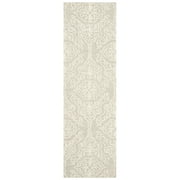 SAFAVIEH Blossom Asher Geometric Wool Runner Rug, Silver/Ivory, 2'3" x 14'