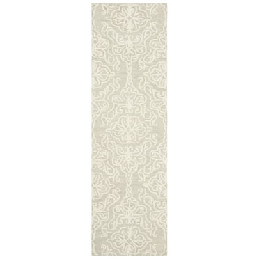 SAFAVIEH Blossom Asher Geometric Wool Runner Rug, Silver/Ivory, 2'3" x 14'