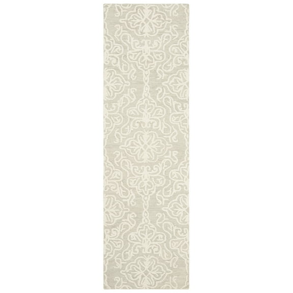 SAFAVIEH Blossom Asher Geometric Wool Runner Rug, Silver/Ivory, 2'3" x 14'