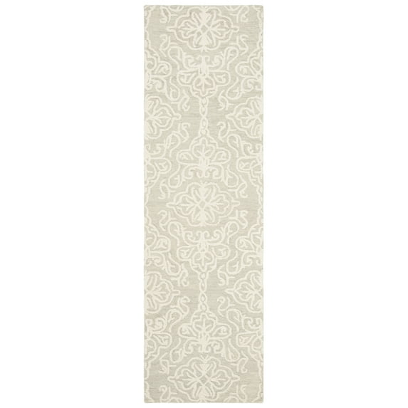 SAFAVIEH Blossom Asher Geometric Wool Runner Rug, Silver/Ivory, 2'3" x 6'