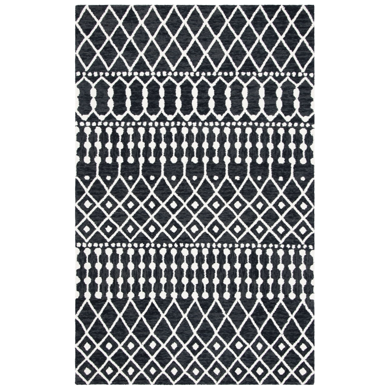 Black and Ivory Hand-Tufted Wool 4' x 6' Area Rug