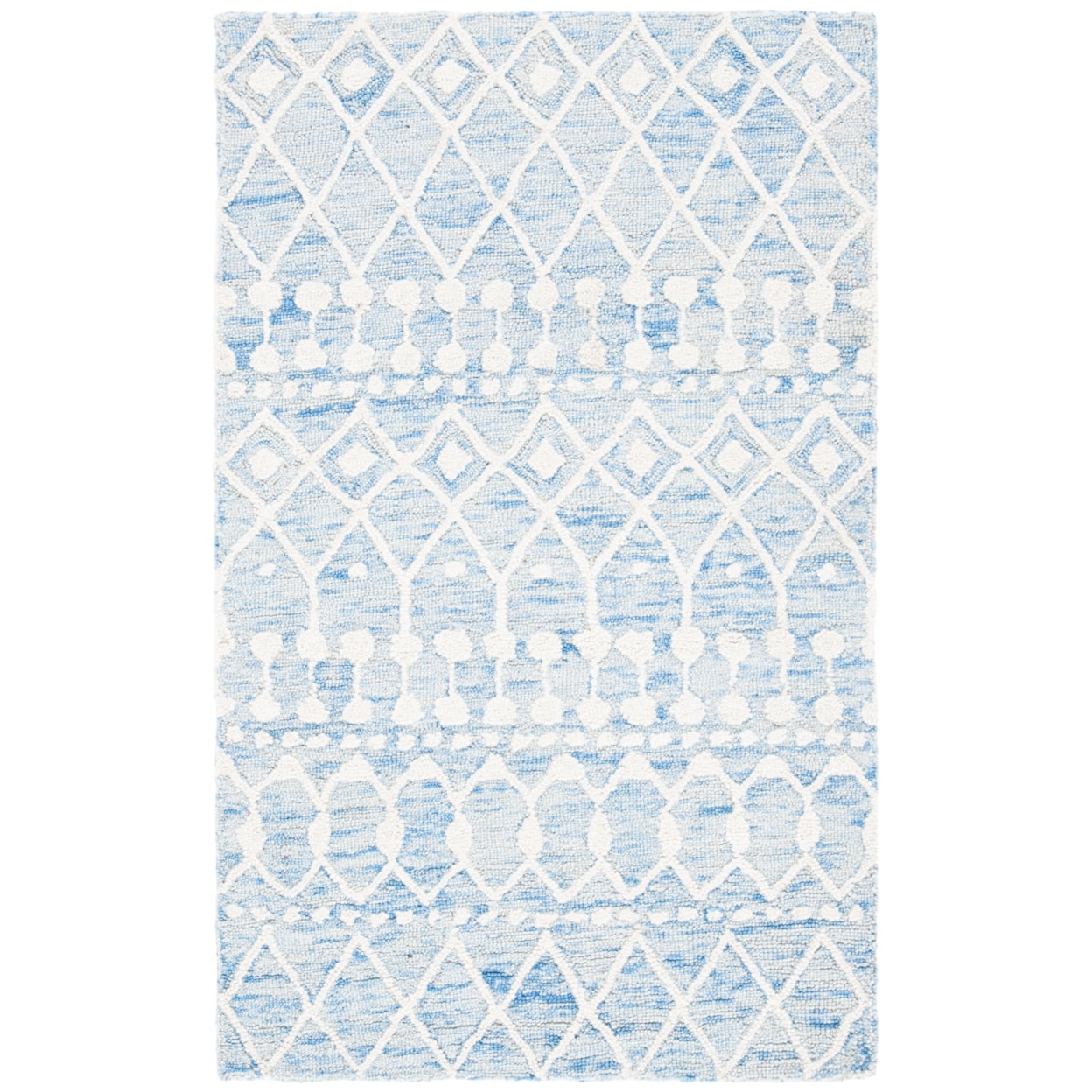 Handmade Blue and Ivory Tufted Wool Floral Rug
