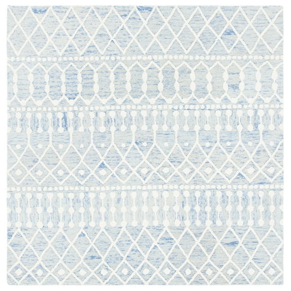 SAFAVIEH Blossom Aspen Geometric Wool Area Rug, Blue/Ivory, 6' x 6' Square