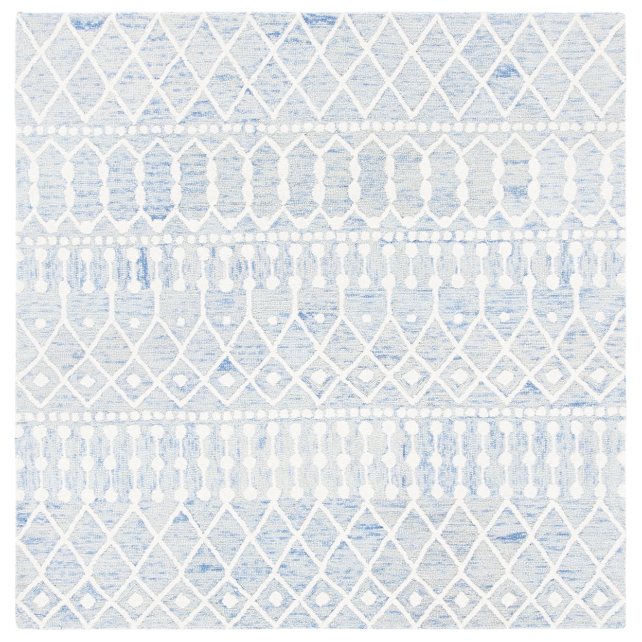 Handmade Blue Wool Tufted Square Area Rug, 6' x 6'