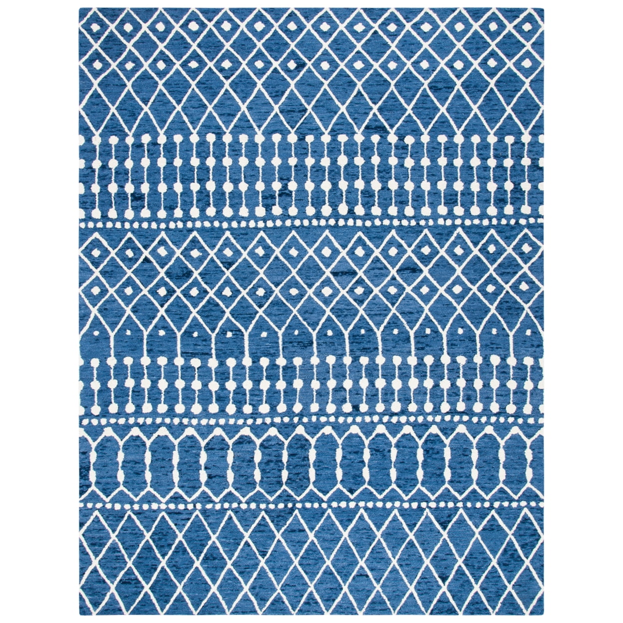 Handmade Navy and Ivory Wool 8' x 10' Area Rug