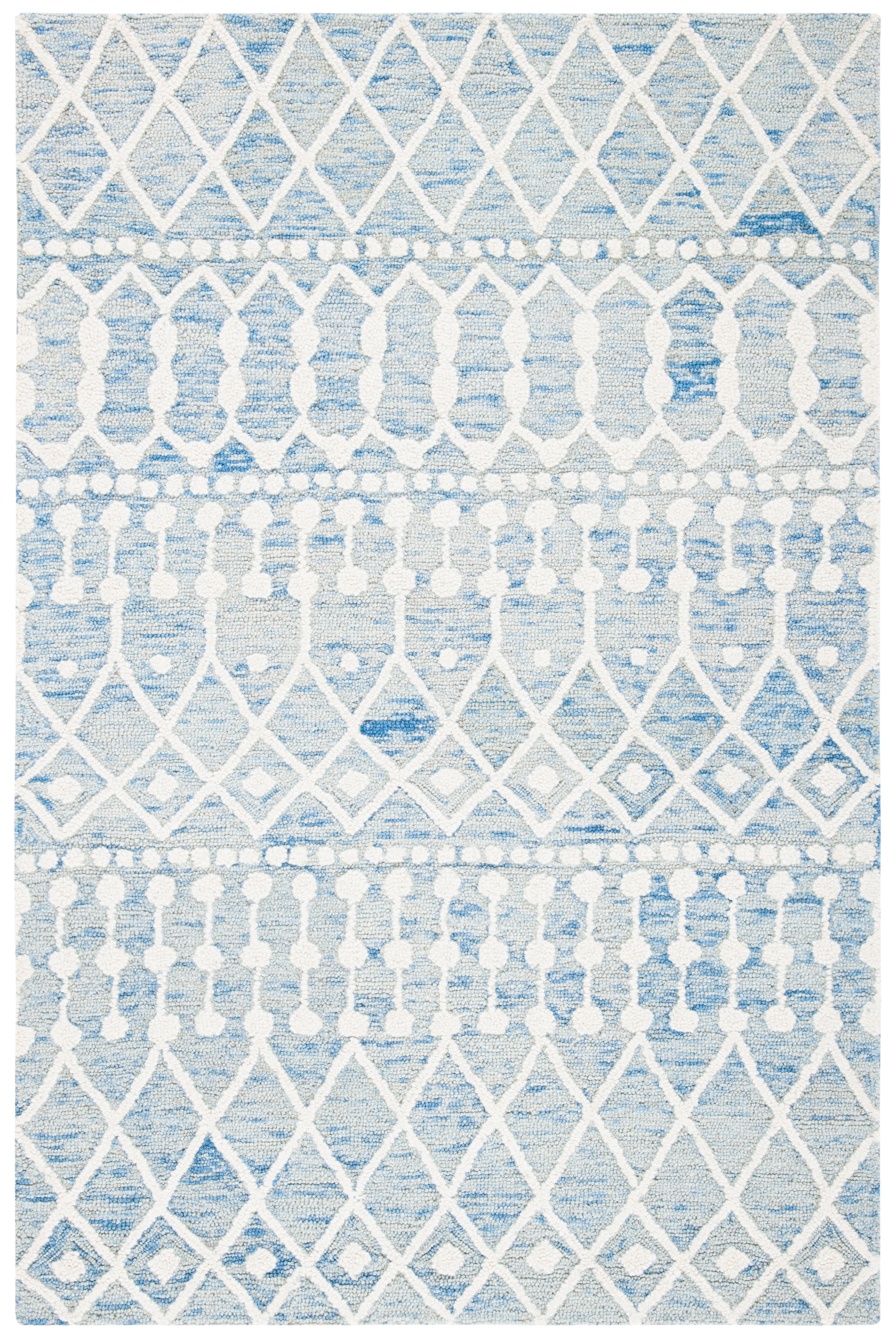 Blue Ivory 3' x 5' Handmade Wool Floral Area Rug