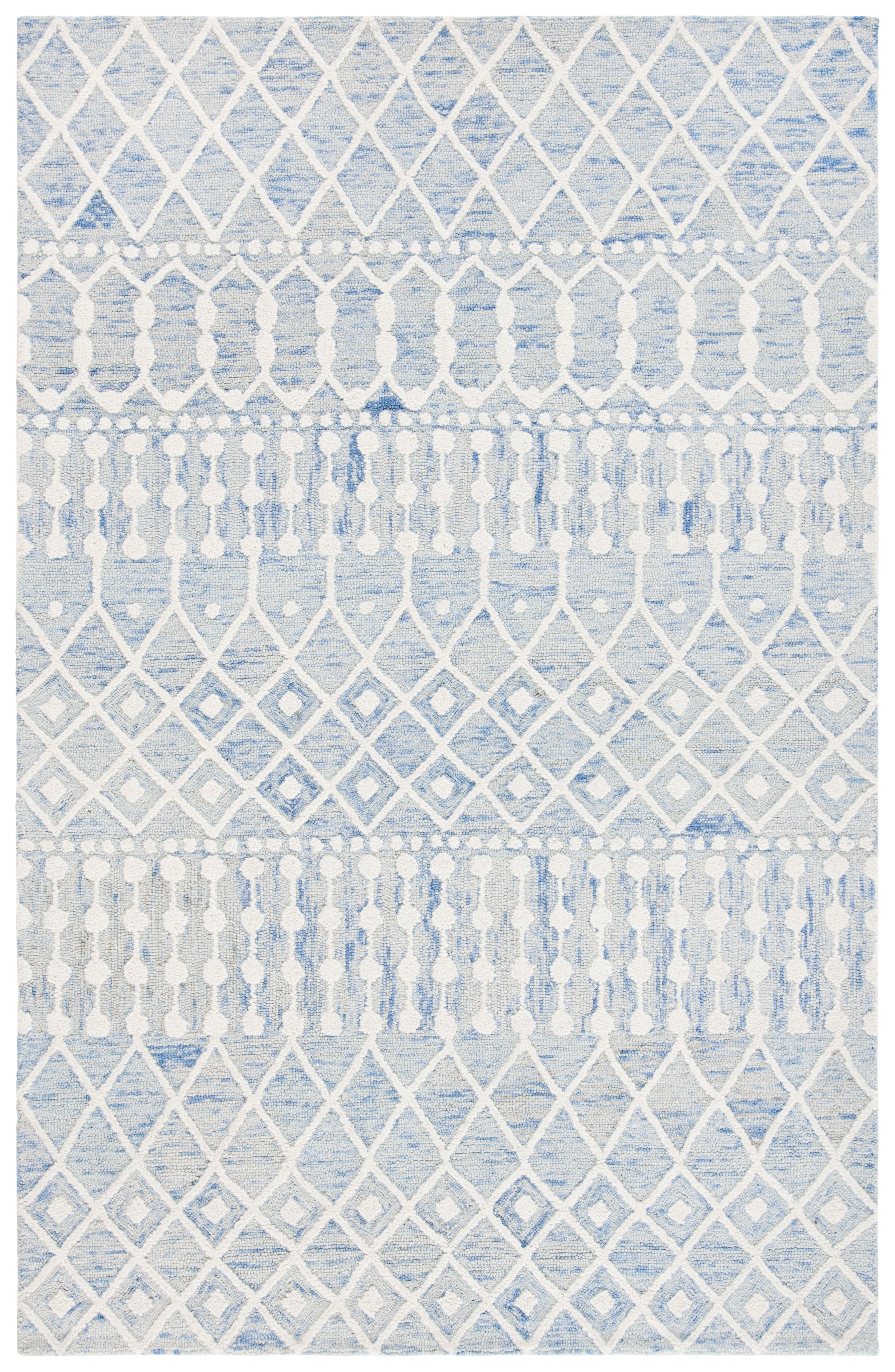 Blue and Ivory 6' x 9' Hand Tufted Wool Floral Area Rug