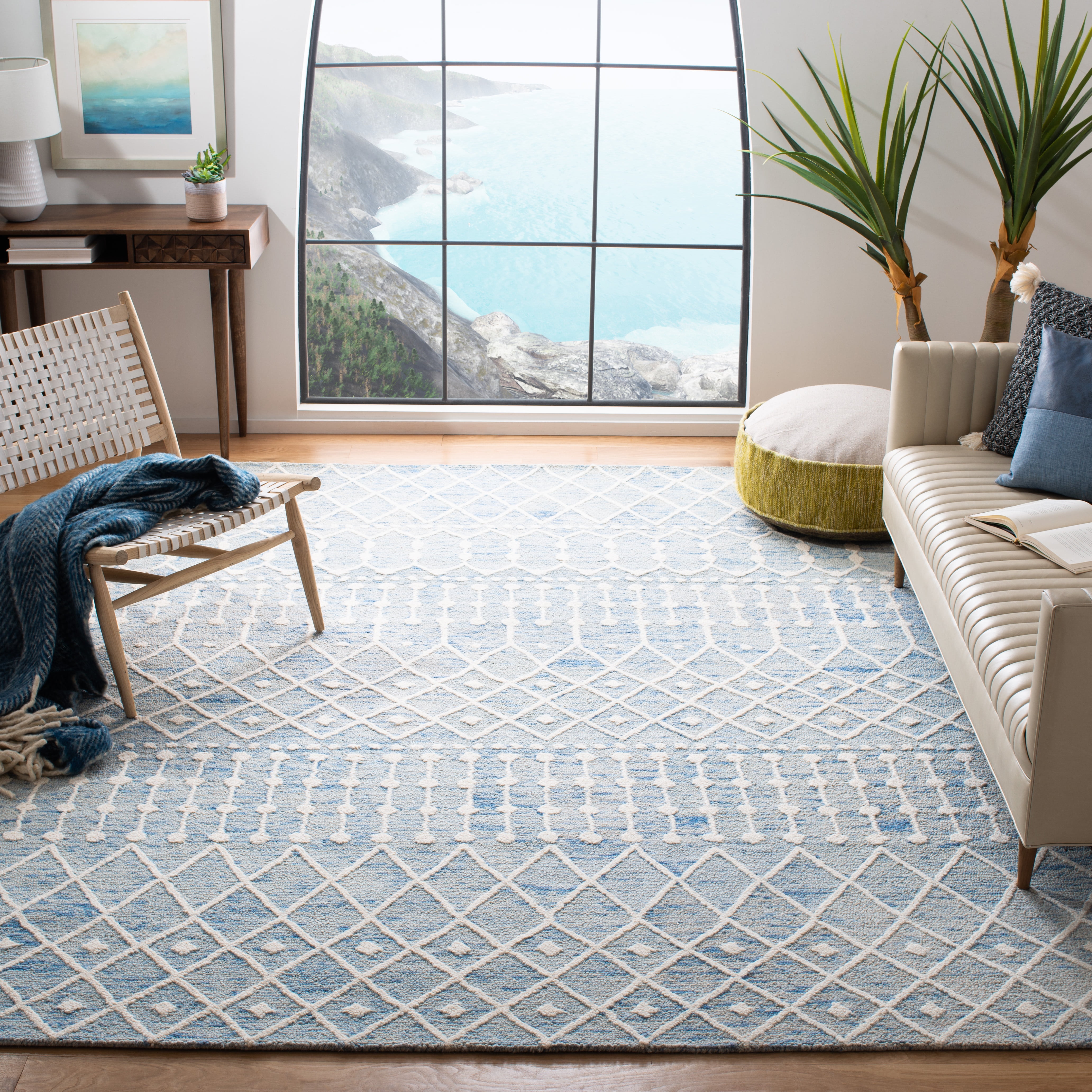Blossom Blue and Ivory 8' x 10' Wool Handmade Tufted Area Rug