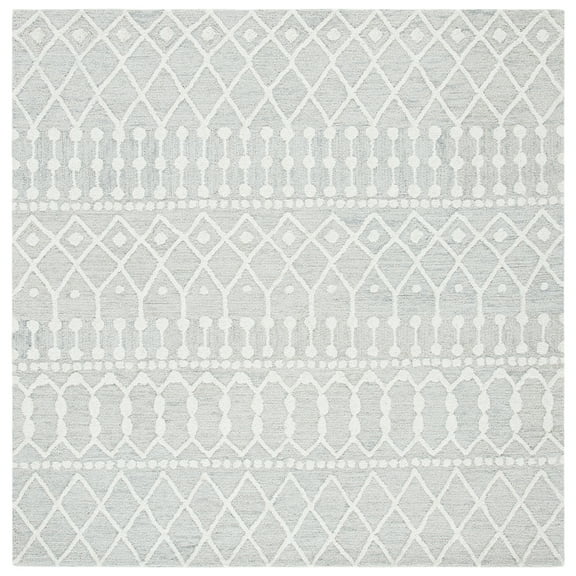 SAFAVIEH Blossom Aspen Aztec Geometric Wool Area Rug, Silver/Ivory, 6' x 6' Square