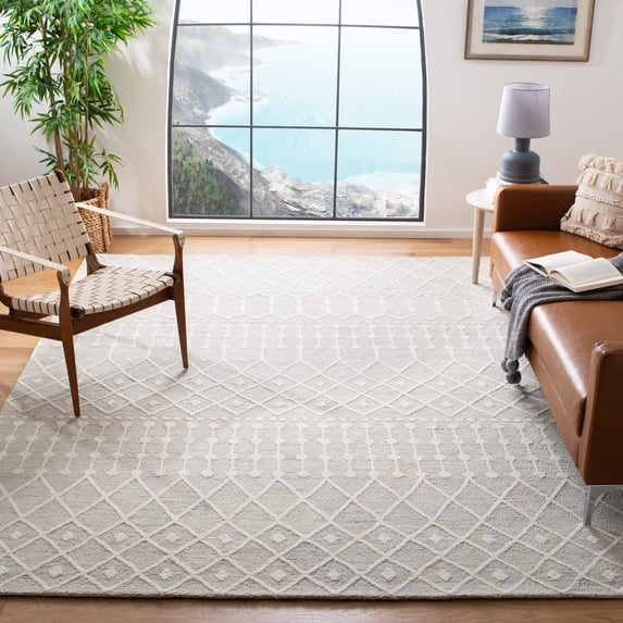 SAFAVIEH Blossom Aspen Aztec Geometric Wool Area Rug, Silver/Ivory, 8' x 10'