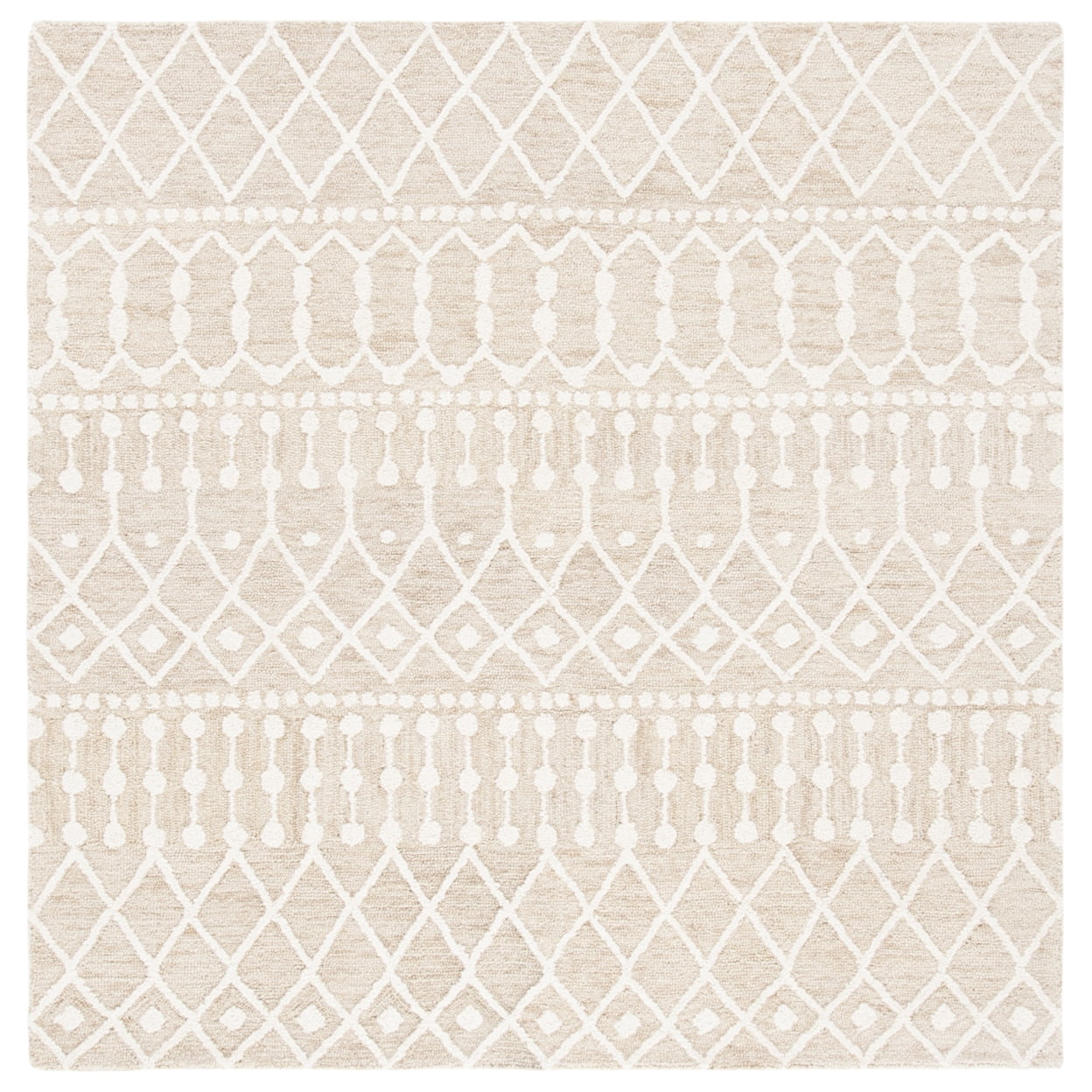 Beige and Ivory Wool Square Tufted Handmade Area Rug