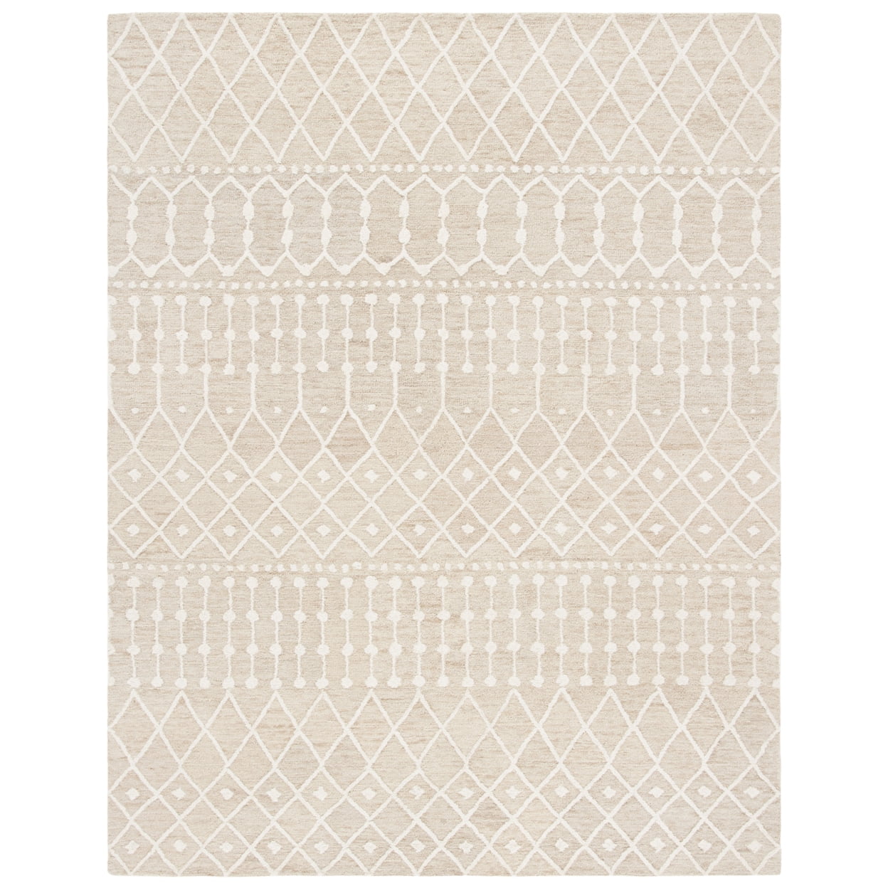 Beige and Ivory Floral Wool Rectangular Area Rug, 9' x 12'