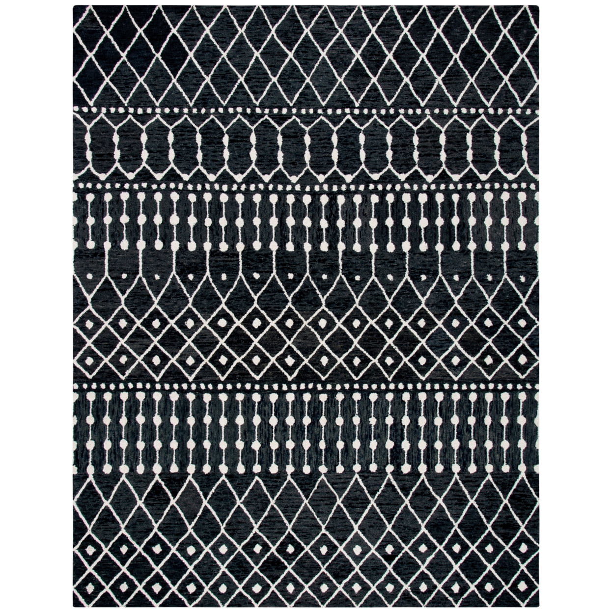 Black and Ivory 8' x 10' Handmade Wool Tufted Area Rug