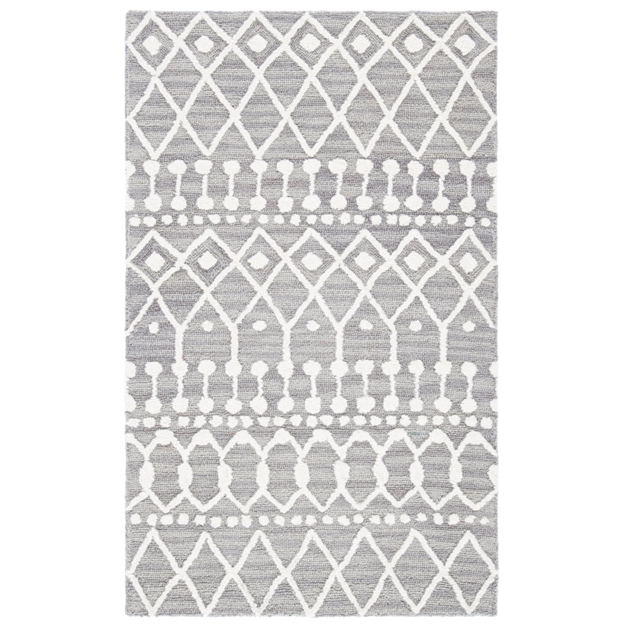 Grey Ivory Hand Tufted Wool Floral Area Rug
