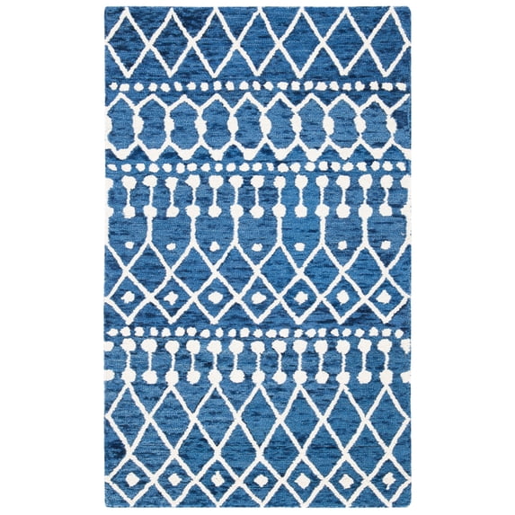 SAFAVIEH Blossom Aspen Geometric Wool Area Rug, Navy/Ivory, 2' x 3'