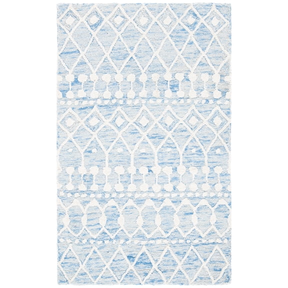 SAFAVIEH Blossom Aspen Geometric Wool Runner Rug, Blue/Ivory, 2'3" x 5'