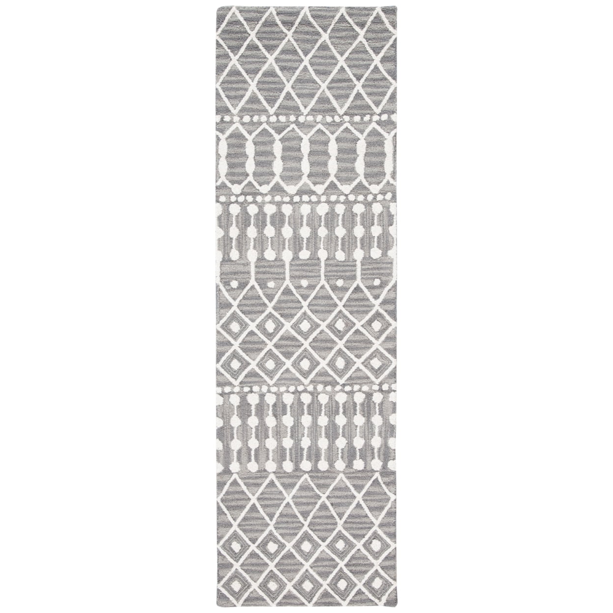 Handmade Grey and Ivory Wool Tufted Runner Rug 2'3" x 9'