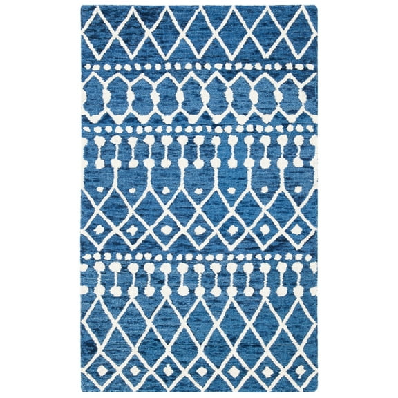 SAFAVIEH Blossom Aspen Geometric Wool Runner Rug, Navy/Ivory, 2'3" x 5'