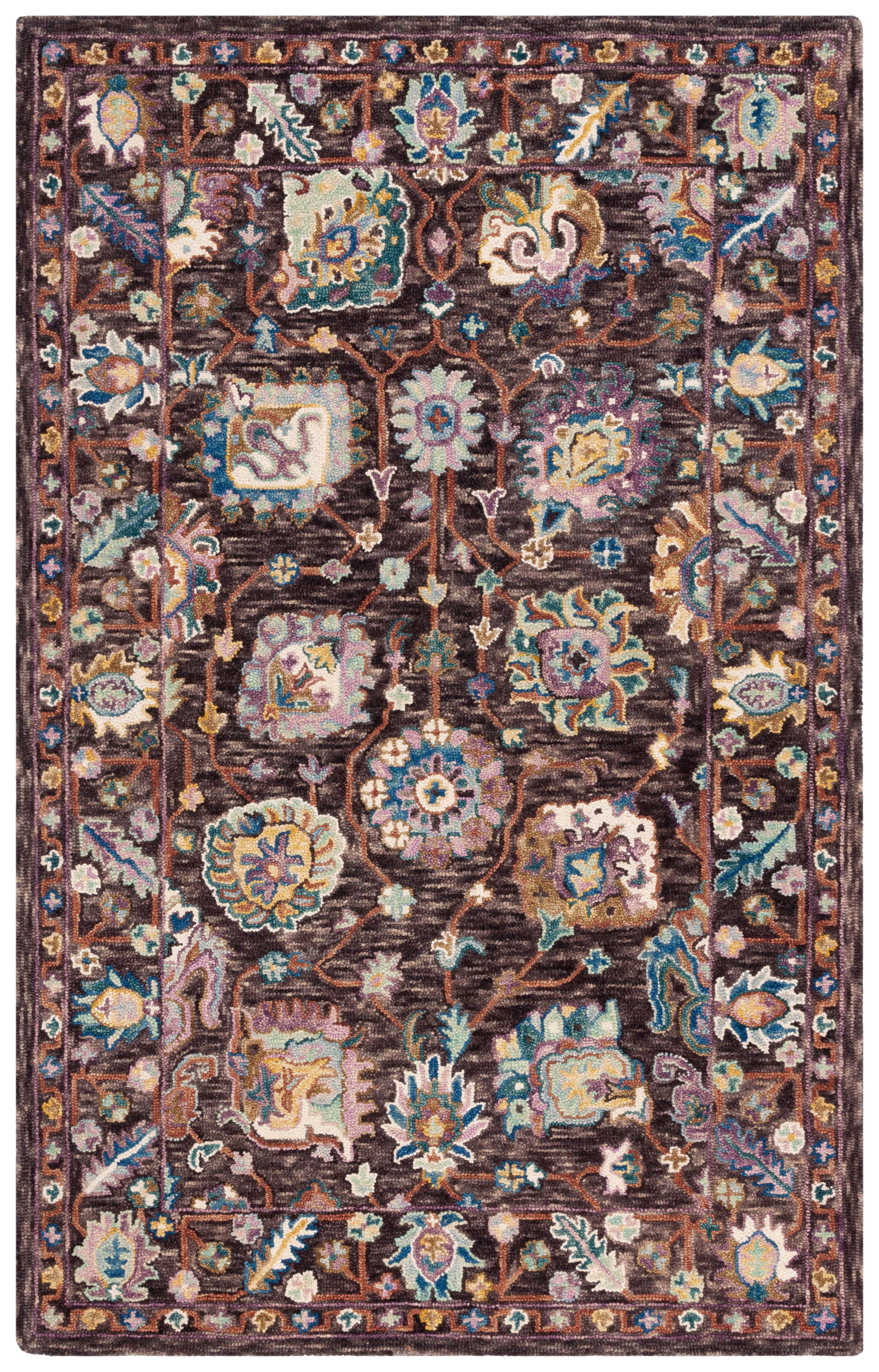 SAFAVIEH Blossom Atanas Floral Area Rug, Charcoal/Lavender, 4' x 6'