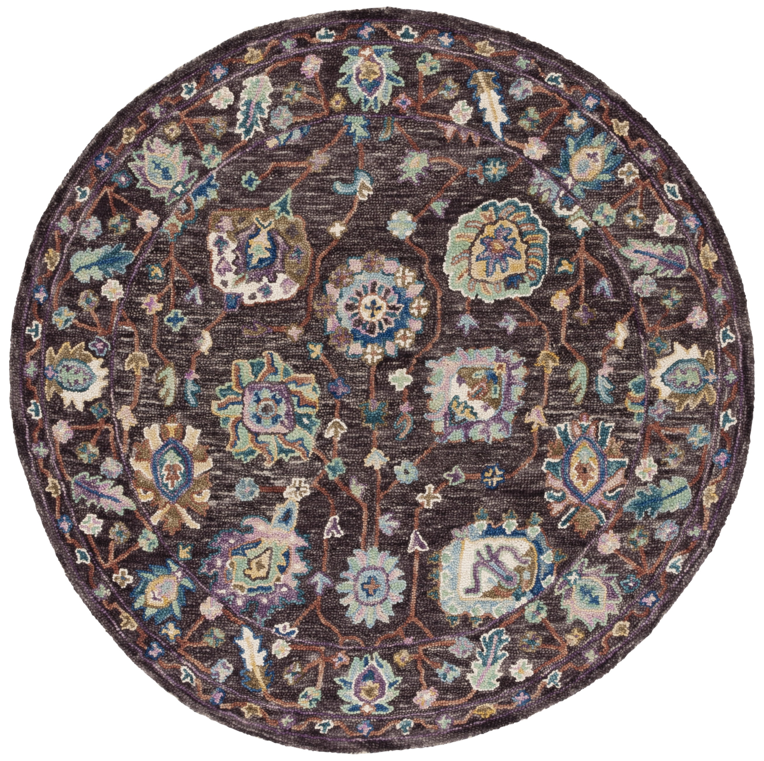 SAFAVIEH Blossom Atanas Floral Area Rug, Charcoal/Lavender, 6' x 6' Round