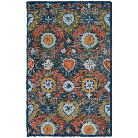 SAFAVIEH Blossom Auran Floral Area Rug, Charcoal/Orange, 8' x 10'