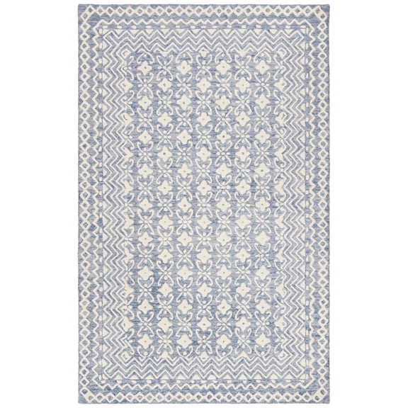 SAFAVIEH Blossom Azura Floral Bordered Wool Area Rug, Blue/Ivory, 5' x 8'