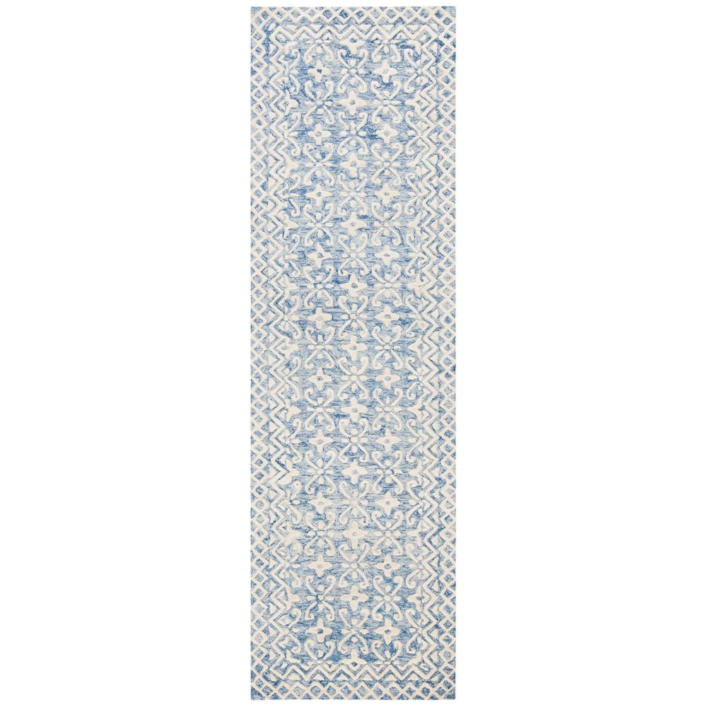 Hand-Tufted Blue Ivory Floral Wool Runner Rug 27" x 84"