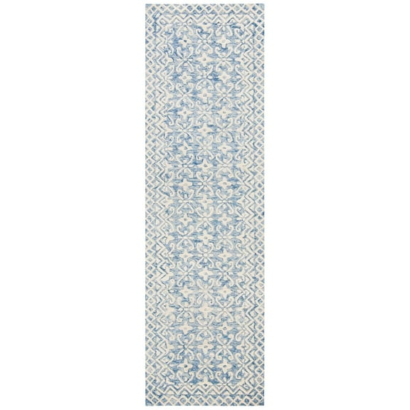 SAFAVIEH Blossom Azura Floral Bordered Wool Runner Rug, Blue/Ivory, 2'3" x 8'
