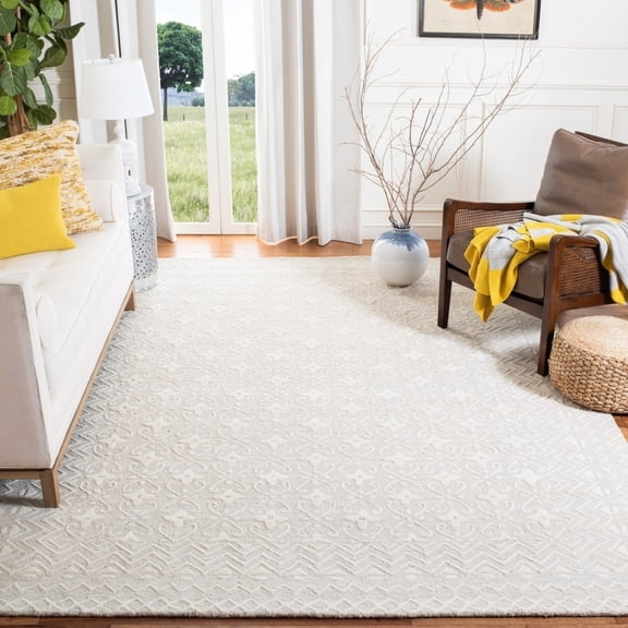 SAFAVIEH Blossom Azura Floral Bordered Wool Runner Rug, Grey/Ivory, 2'3" x 8'