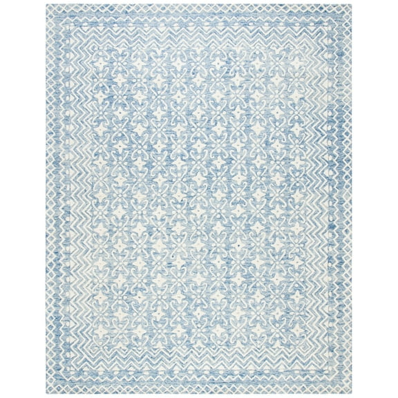SAFAVIEH Blossom Azura Geometric Wool Area Rug, Blue/Ivory, 4' x 4' Round