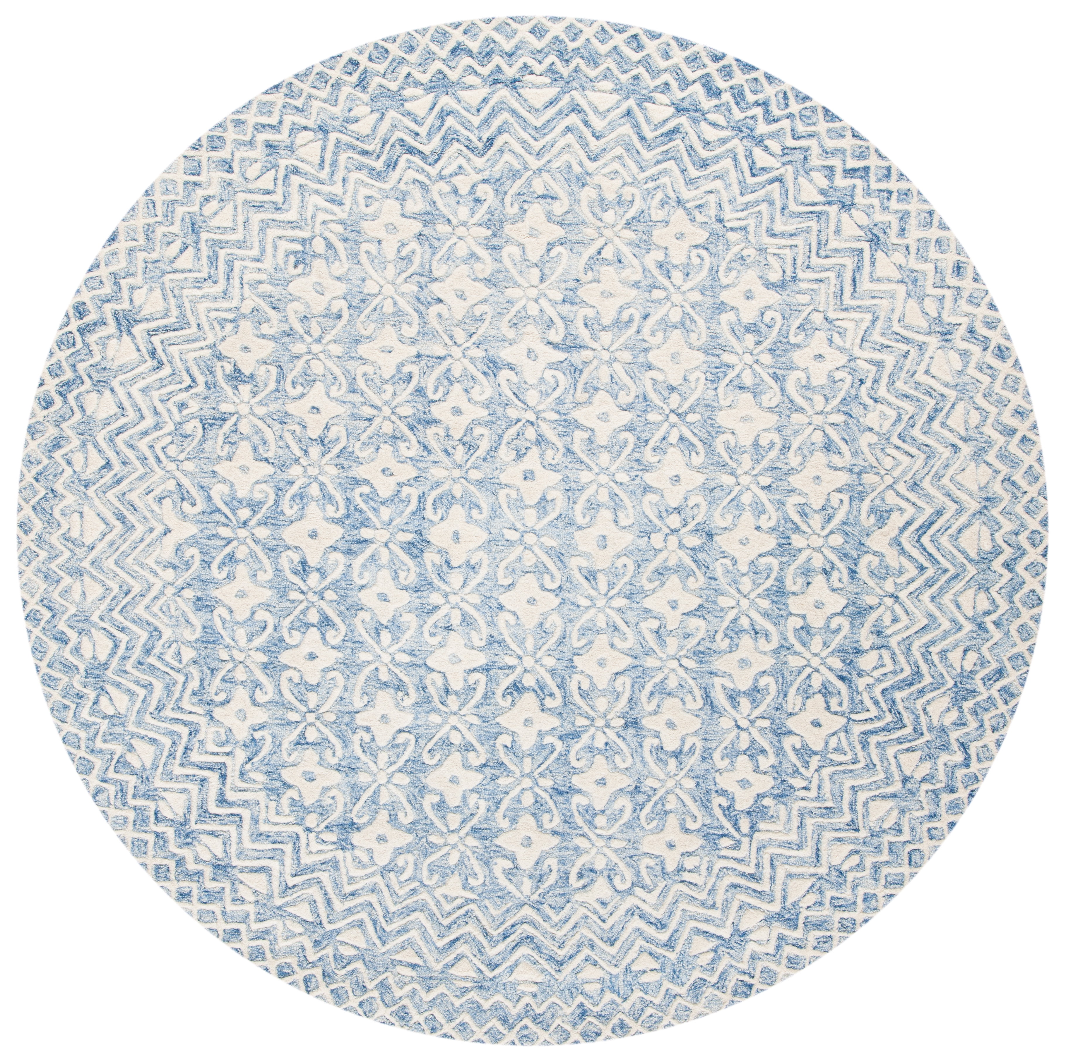 Safavieh Blossom Azura Geometric Wool Area Rug, Blue/Ivory, 6' x 6' Round