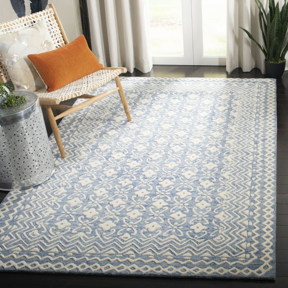 SAFAVIEH Blossom Azura Geometric Wool Area Rug, Blue/Ivory, 8' x 10'